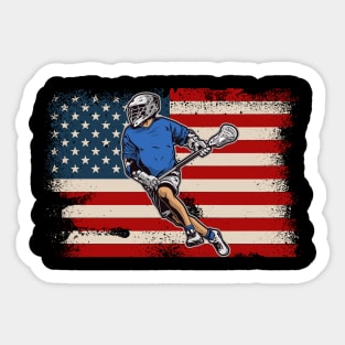 American Flag Lacrosse Player Sticker